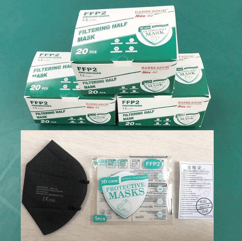 FFP2 Atemschutzmasken "BARBEADOR MAX 02 schwarz" Doppelpack 40 St.